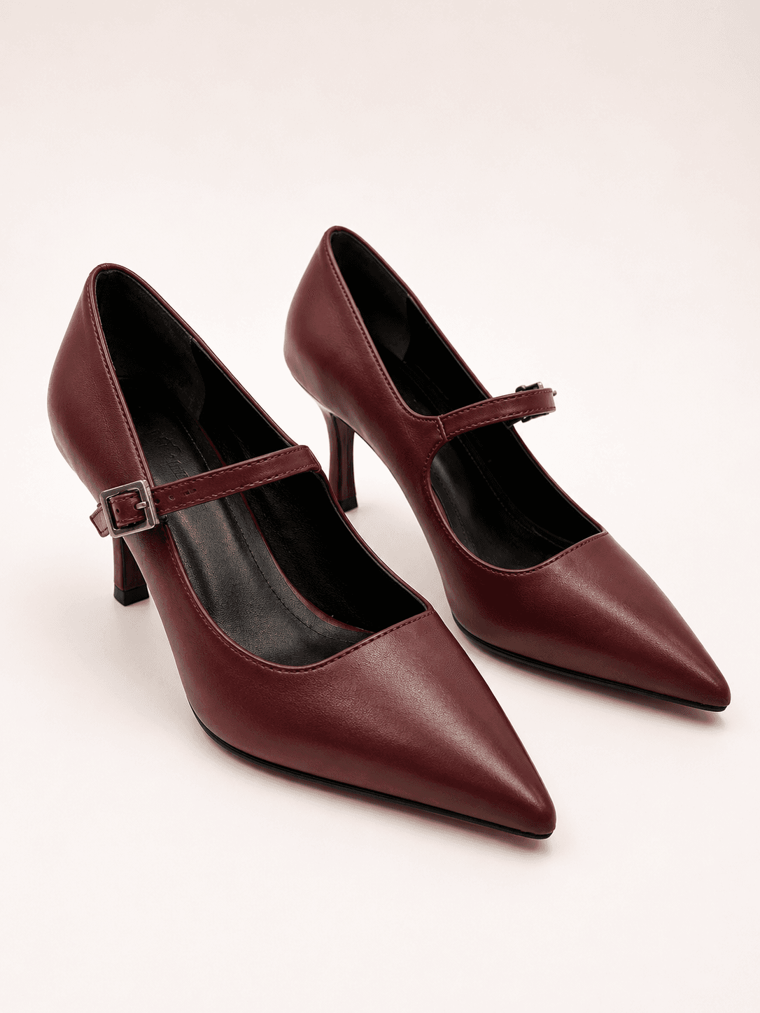 Bordo Mary Jane Bantlı Kadın Stiletto Topuklu Ayakkabı