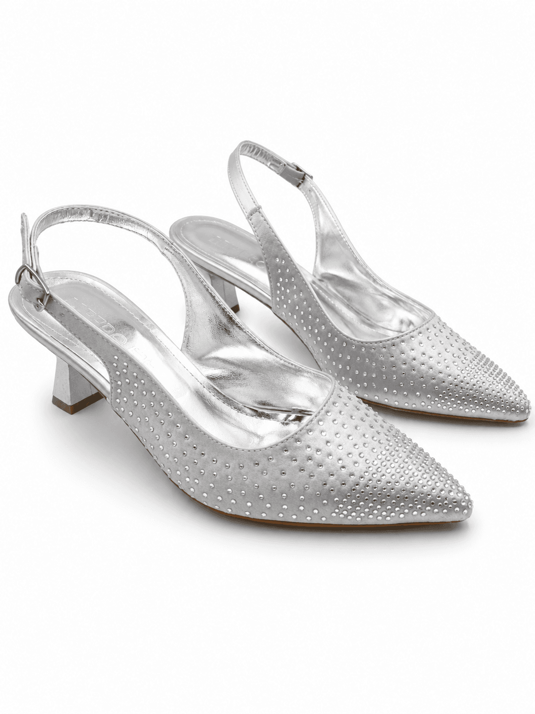 Taş Detaylı Gümüş Slingback Topuklu Ayakkabı