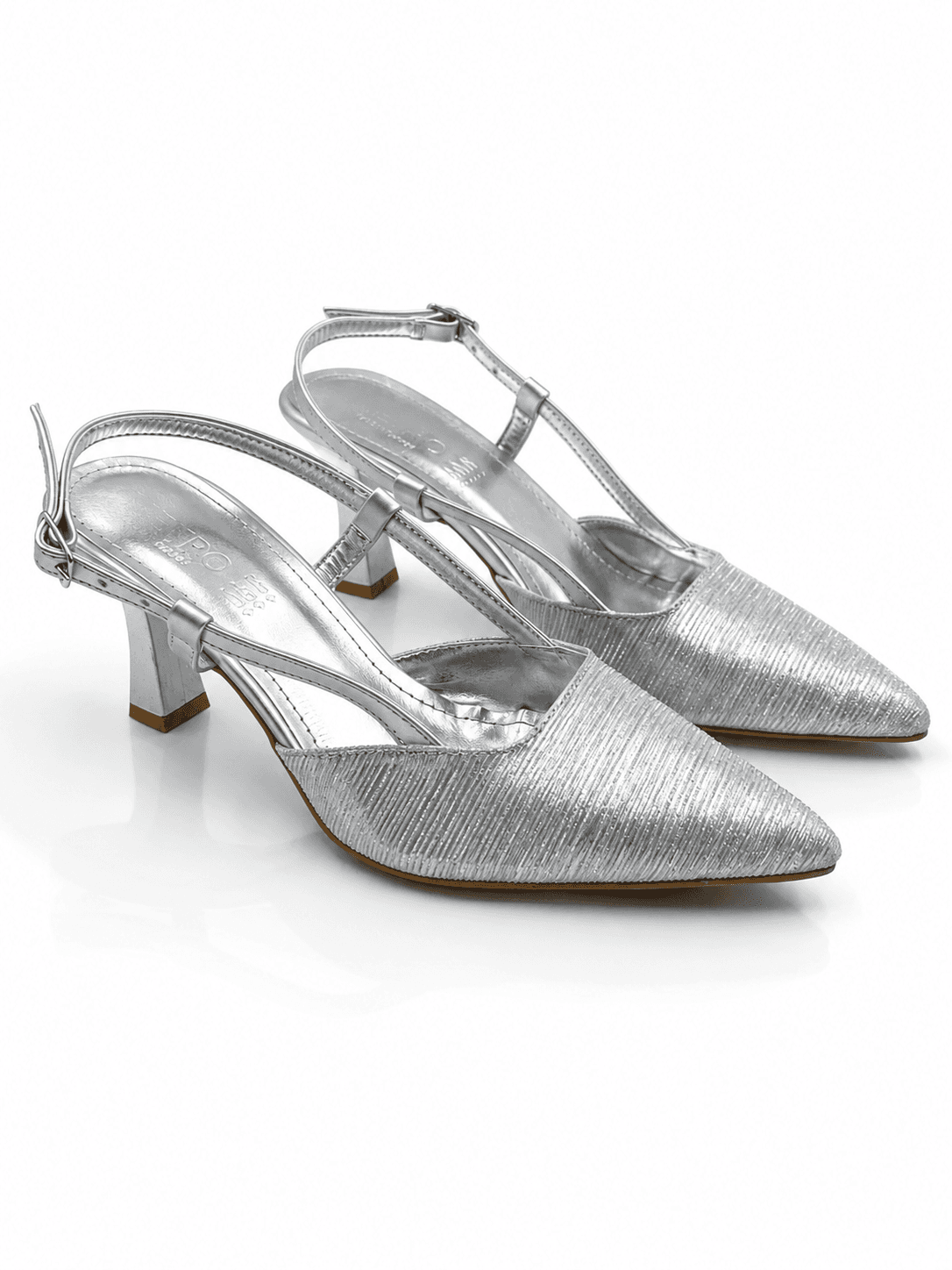 Parlak Gümüş Slingback Topuklu Ayakkabı