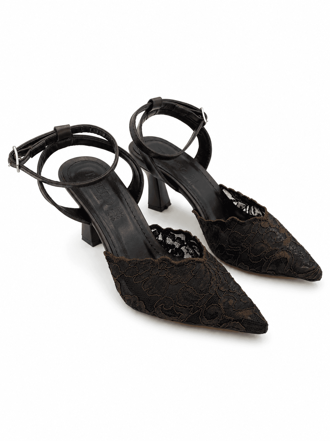 Dantel Detaylı Kahve Slingback Topuklu Ayakkabı