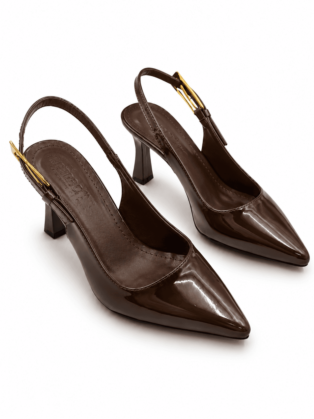 Kadın Kahverengi Rugan Slingback Topuklu Ayakkabı – Sivri Burun Şık Tasarım