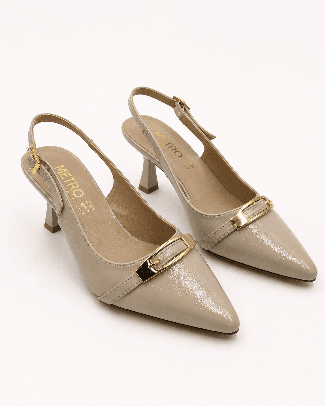 Kadın Krem Rugan Tokalı Slingback Topuklu Ayakkabı – Sivri Burun Şık Model