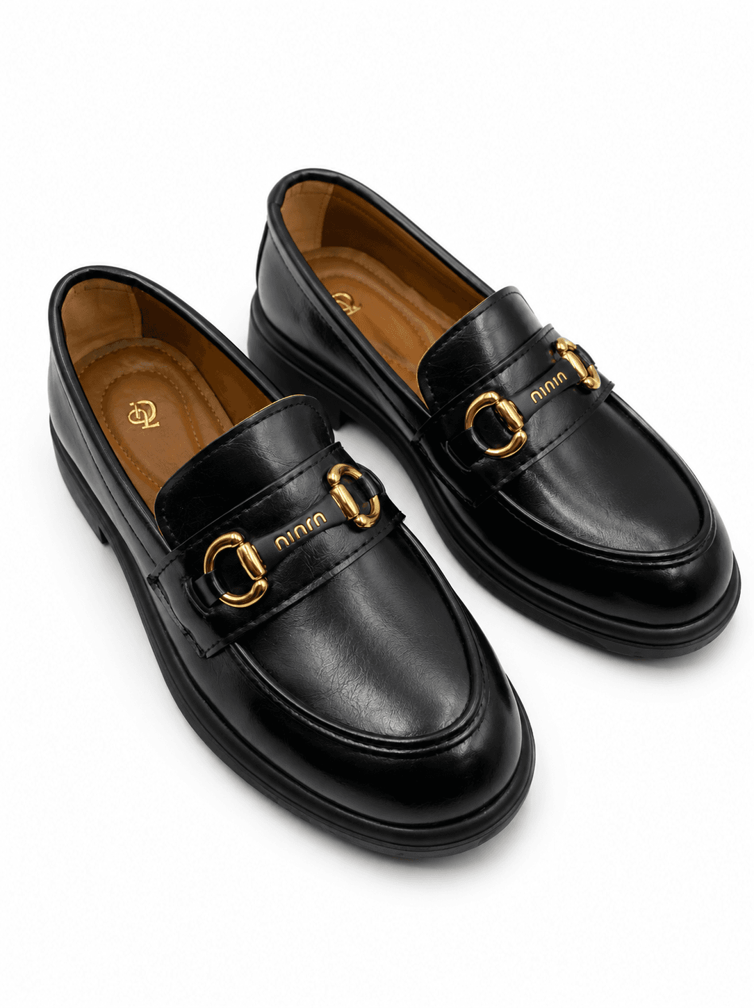 Siyah Gold Tokalı Kadın Loafer Ayakkabı