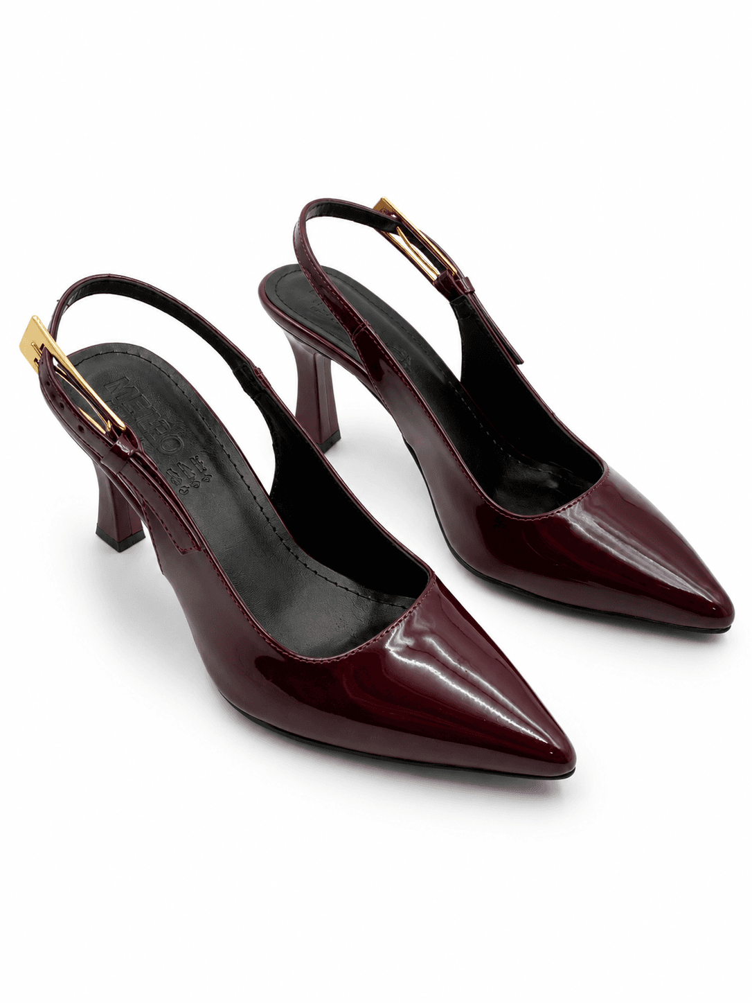 Kadın Bordo Rugan Slingback Topuklu Ayakkabı – Sivri Burun Şık Model