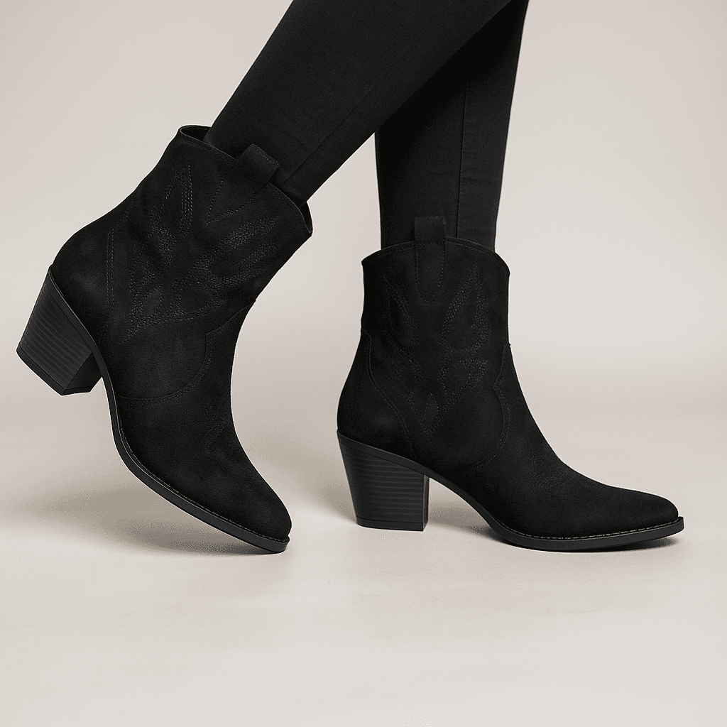 Siyah Süet Kovboy Bot – Modern & Şık Stil