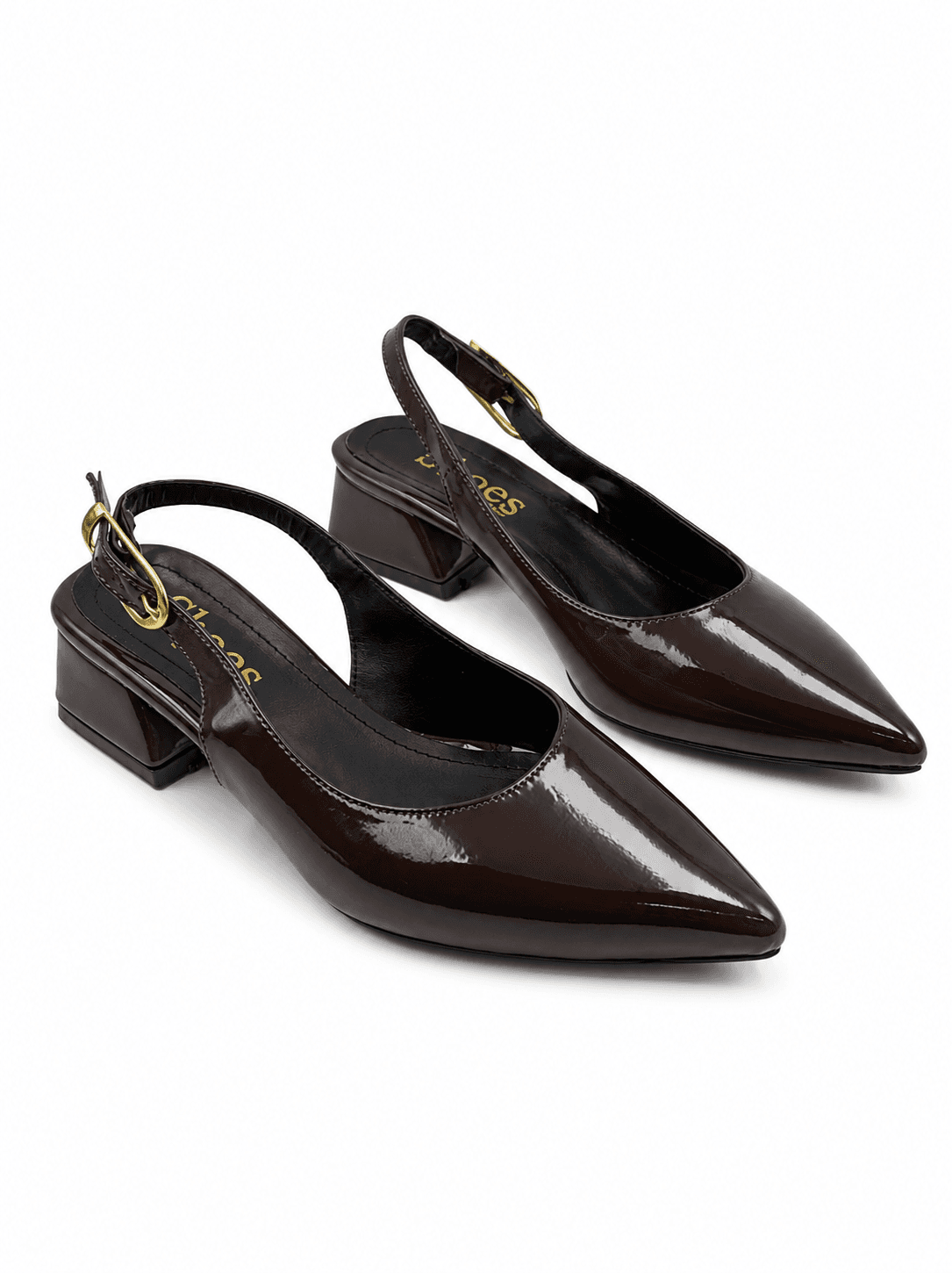Acı Kahve Rugan Sivri Burun Kısa Topuklu Kadın Slingback Ayakkabı