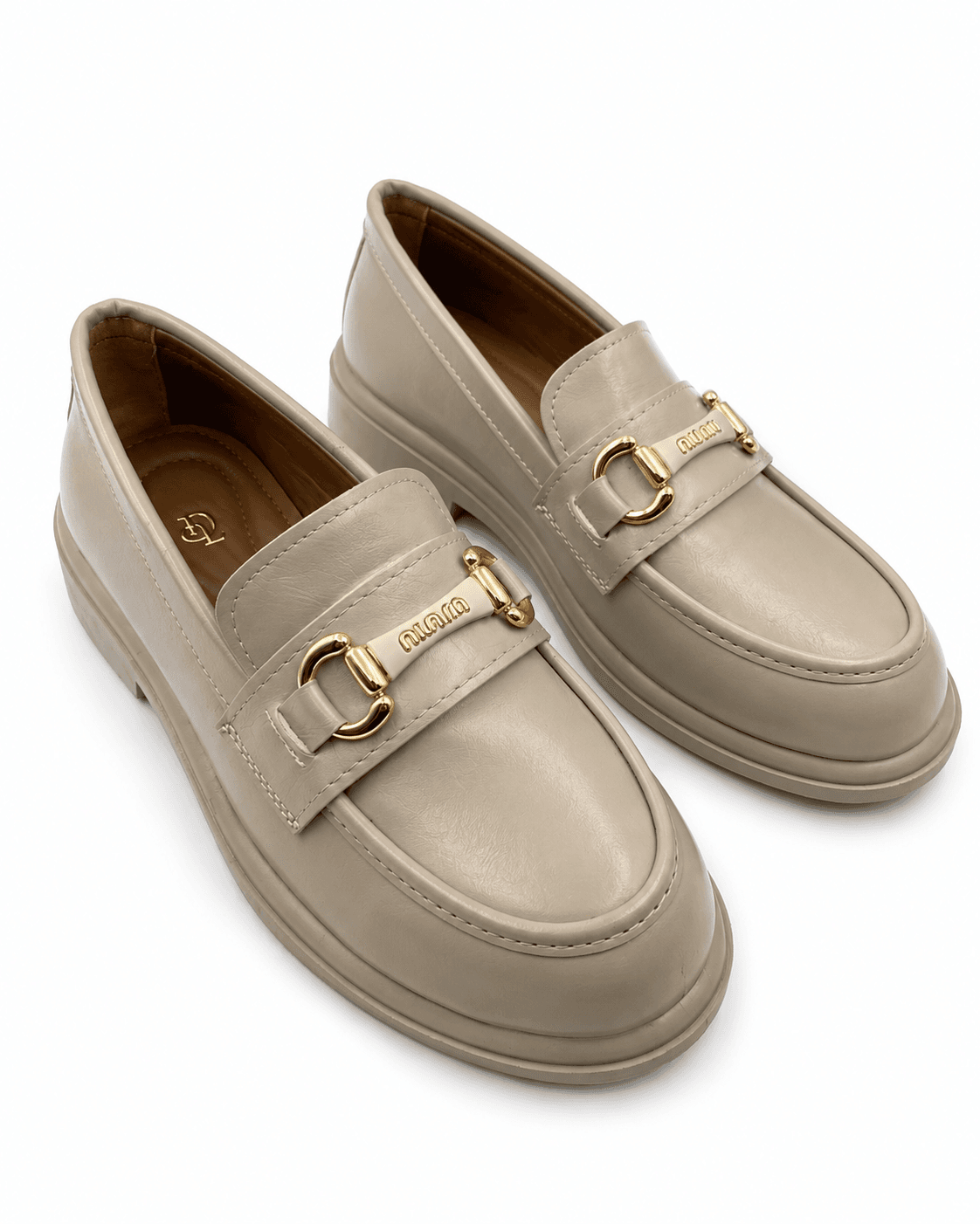 Bej Gold Tokalı Kadın Loafer Ayakkabı