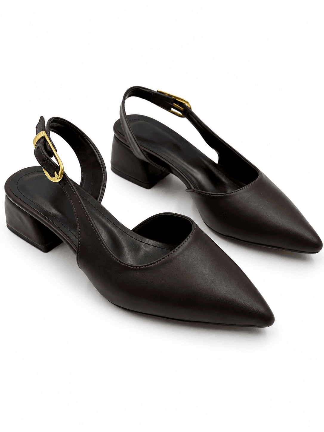 Kahve Mat Sivri Burun Kısa Topuklu Kadın Slingback Ayakkabı