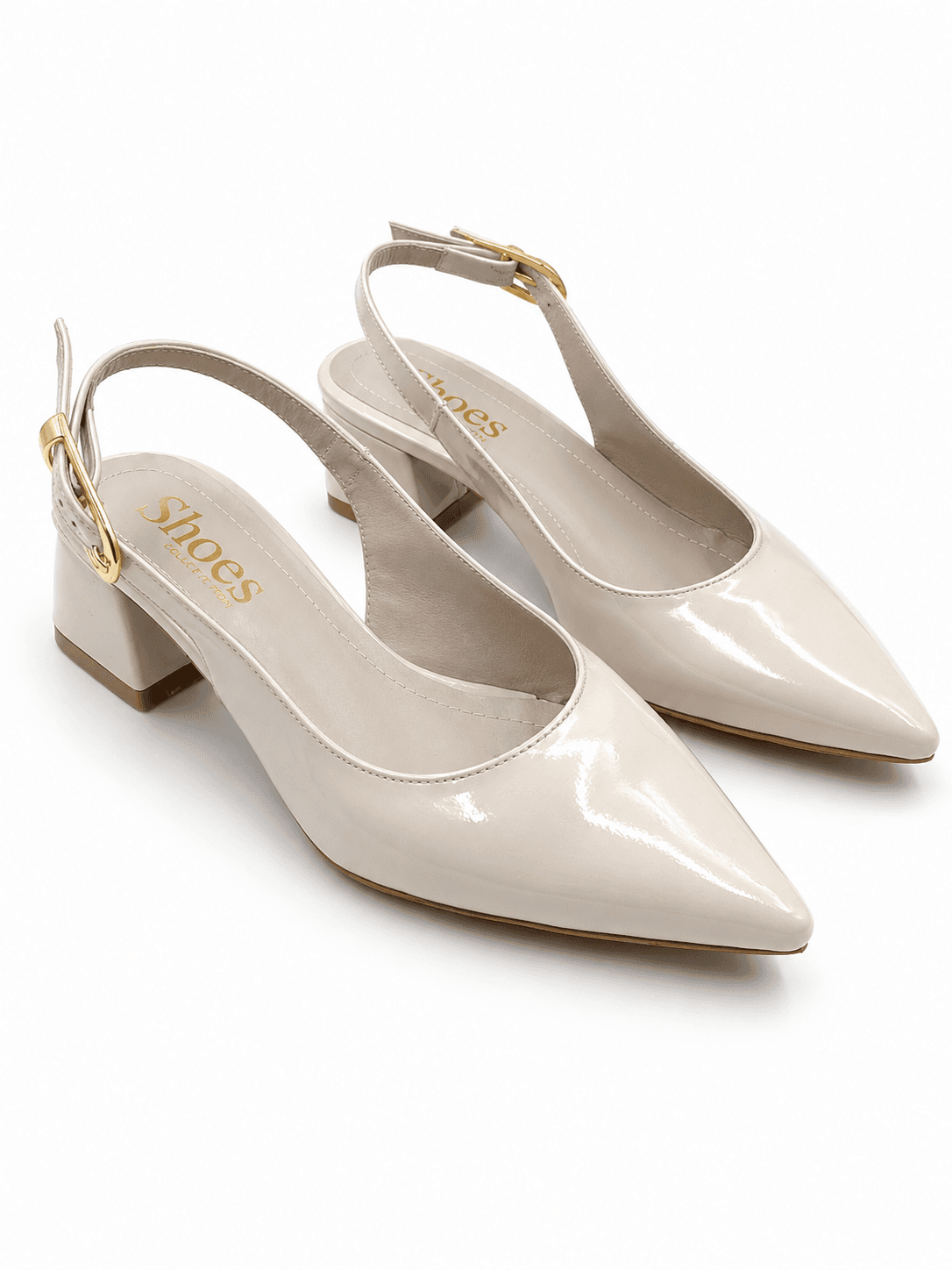 Bej Rugan Sivri Burun Kısa Topuklu Kadın Slingback Ayakkabı
