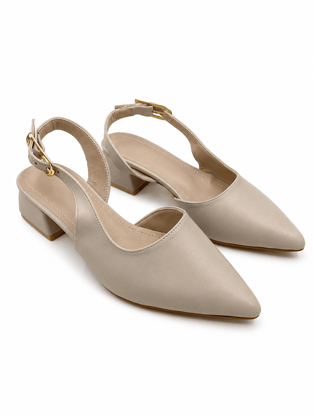 Vizon Mat Sivri Burun Kısa Topuklu Kadın Slingback Ayakkabı