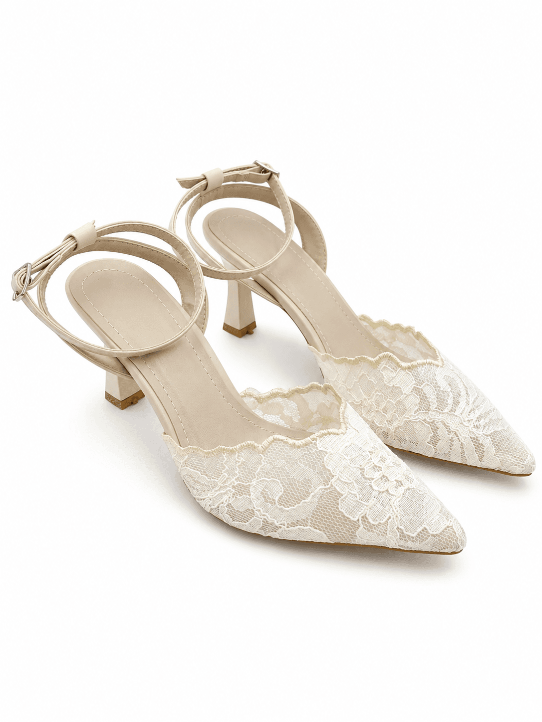Dantel Detaylı Krem Slingback Topuklu Ayakkabı