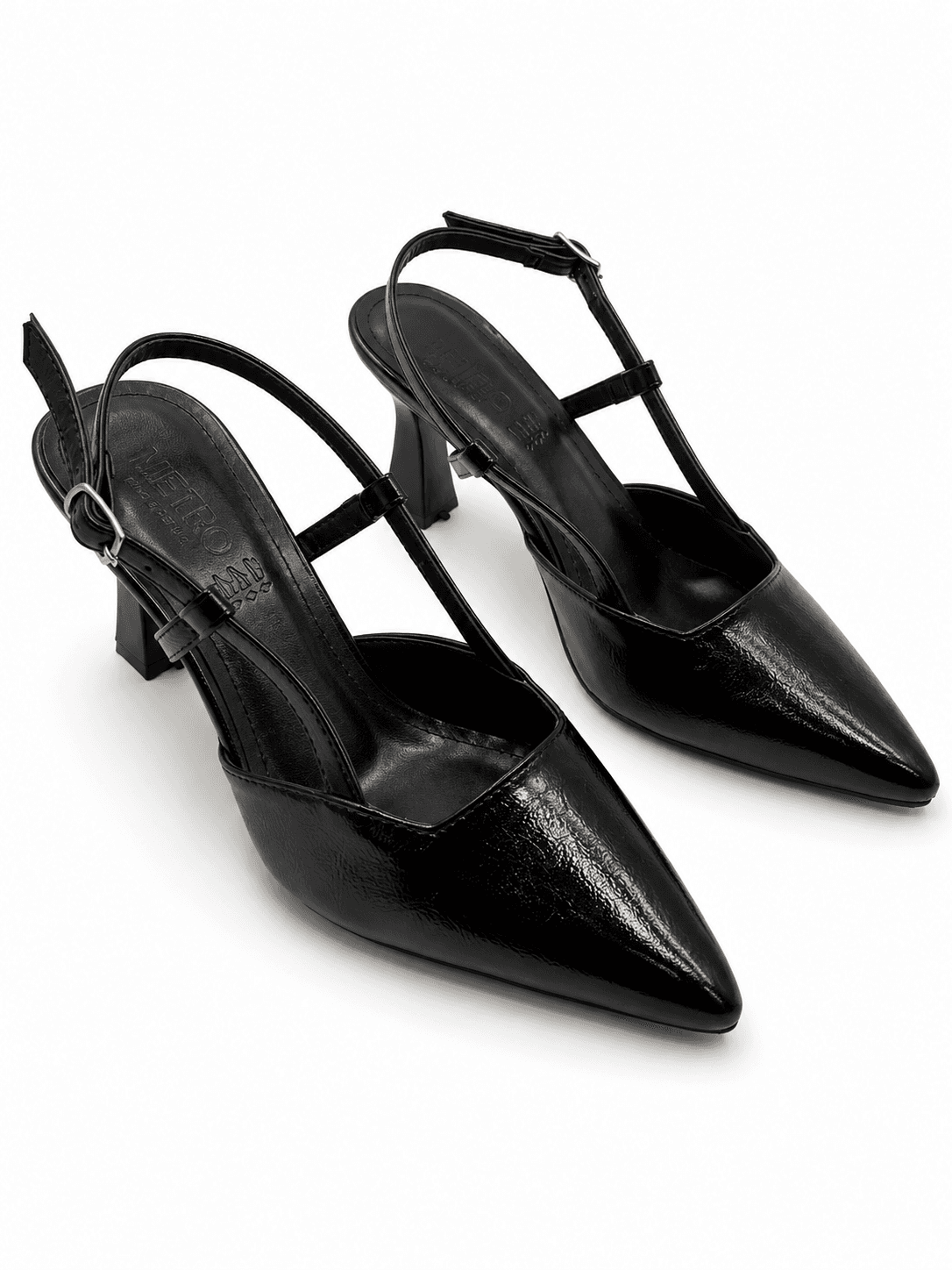 Rugan Siyah Slingback Topuklu Ayakkabı