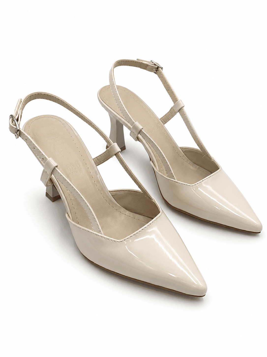 Rugan Bej Slingback Topuklu Ayakkabı