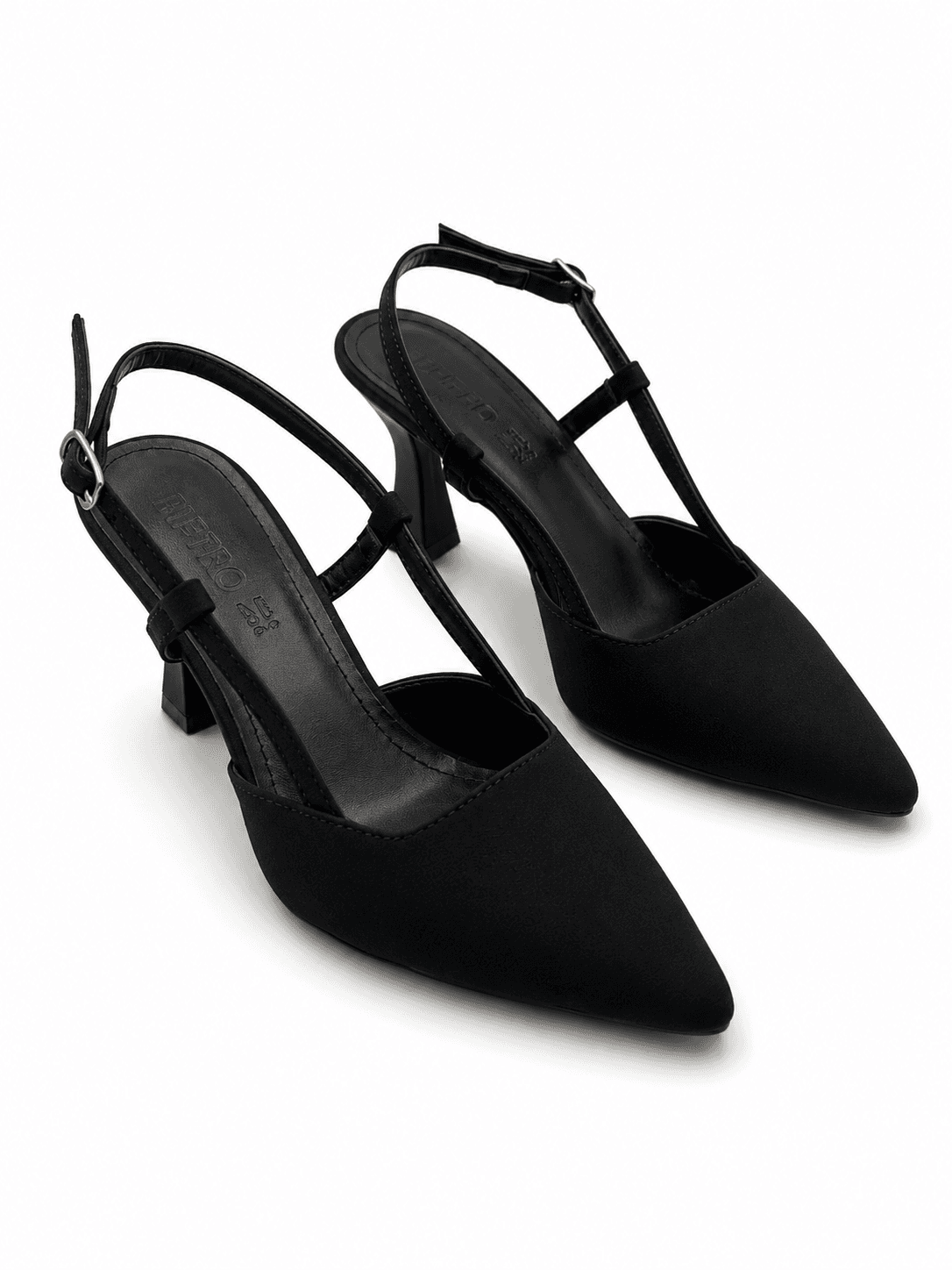 Sivri Burun Siyah Slingback Topuklu Ayakkabı